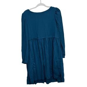 NWOT Women's Blue Flowy 90's Babydoll Long Sleeve Dress Greenish/Blue Large